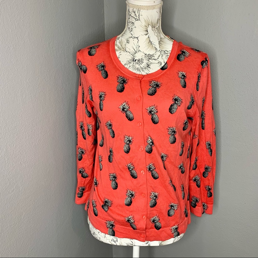ANN TAYLOR pineapple Coral cardigan Sweater MED - Picture 2 of 4